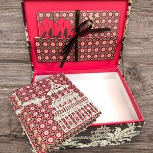 VERA BRADLEY Brown Imperial Toile Pagoda Note Cards Decorative Box Stationary